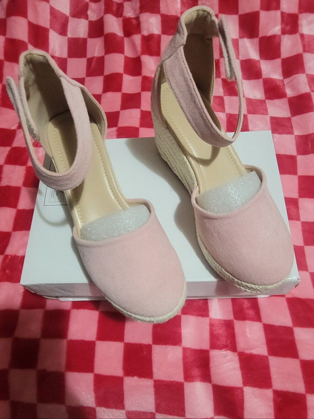 Womens Pink Espadrille Wedge Sandals - Ankle Strap - Picture 5 of 5